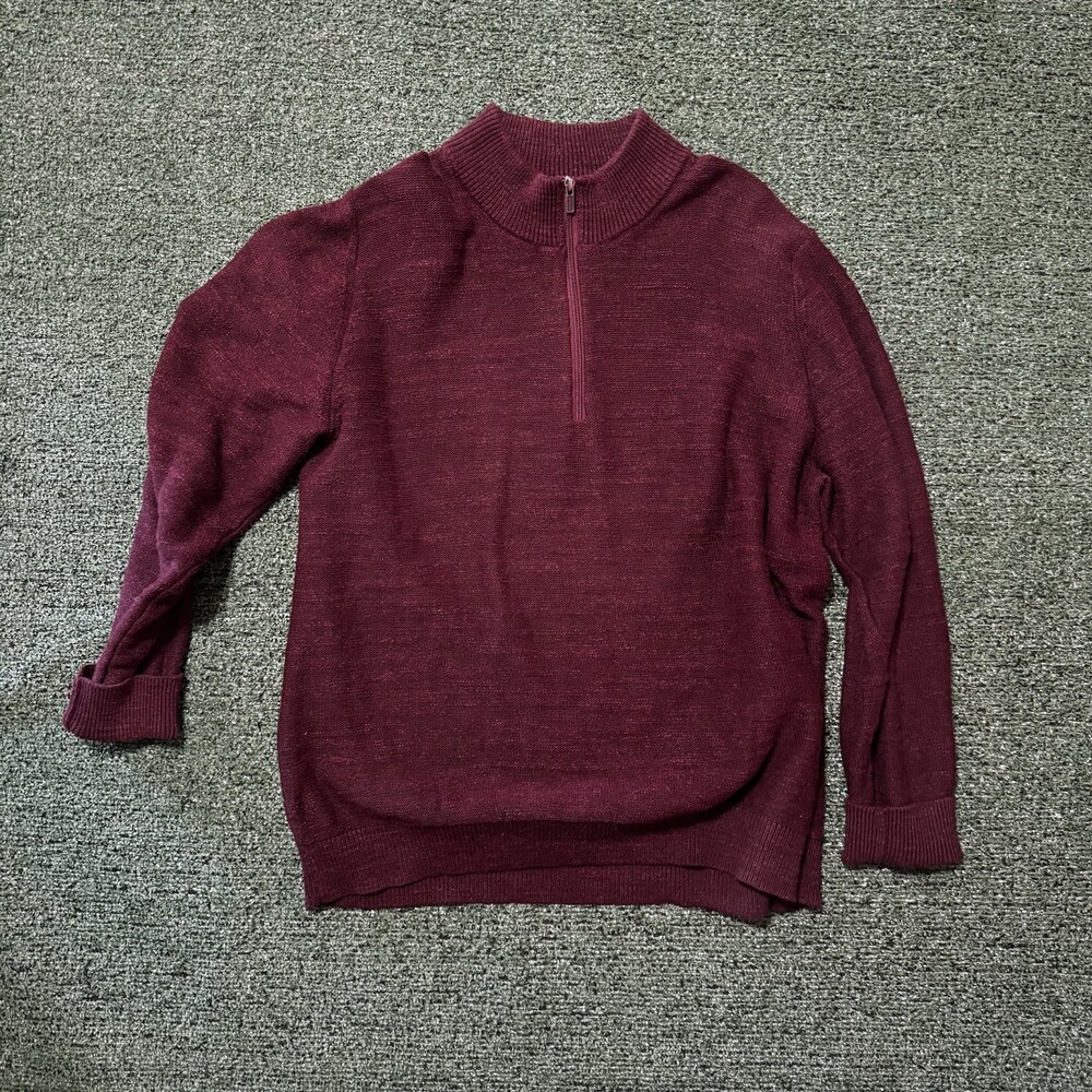 L.L. Bean Men's 100% Organic Cotton Quarter-Zip Sweater, Burgundy, XL-REG